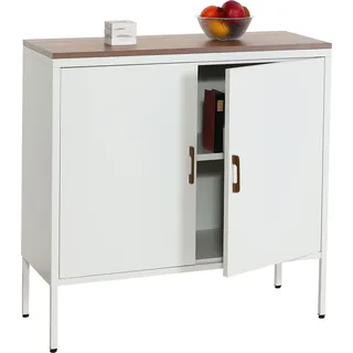 Kommode HWC-L84, Sideboard Schrank Anrichte, 2 Türen Metall 90x90x40cm, Melamin beschichtet weiß - Weiß