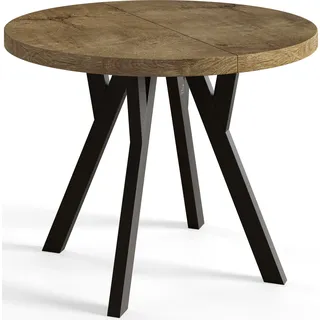 Runder Esszimmertisch OVO, ausziehbarer Tisch Durchmesser: 100 cm bis 200 cm, Wohnzimmertisch, Lefkas - Dunkelbraun, Schwarz