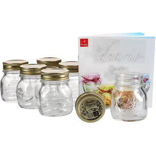 6er Set Einmachglas Original Quattro Stagioni 0,15L Vorratsgläser Gläser incl. Bormioli Rezeptheft