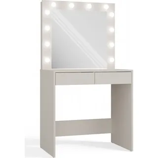 Schminktisch-Set mit Spiegel, LED-Beleuchtung: zwei Schubladen, Farbe: Kaschmir, - Beige