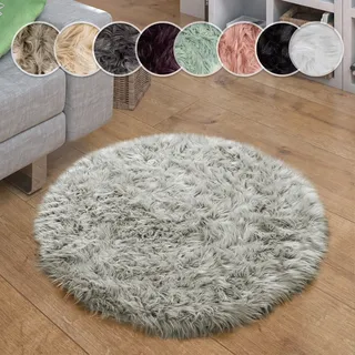 Paco Home Fellteppich »Playa 960« rund 64 mm Höhe Kunstfell, Flokati-Optik, Hochflor, weich und flauschig, Uni-Farben, grau