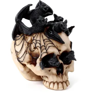 Puckator Dekorativer Totenkopf mit Fledermäusen – Skulptur aus Harz – Figur Gotisches Accessoire für Zuhause und Halloween
