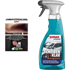 SONAX PREMIUM CLASS LederPflegeSet (3x 250 ml) & XTREME ScheibenKlar - Pure Water Technology (500 ml)