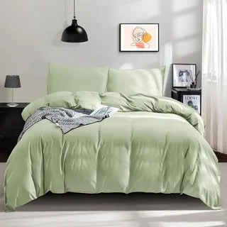 ohano Bettwäsche-Set 135x200 4-teilig Mikrofaser Reißverschluss Salbeigrün - Grün