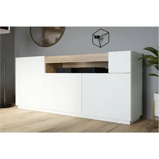 Sideboard LEWISVILLE Kommode mit 3 Türen Nachbildung Hellgrau / Valencia Oak