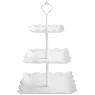 Jinlaili 3 Etagen Teller Plastik Weiß Tortenständer Kuchenständer, Cupcake Ständer Muffin Ständer Käseplatte Dessert Ständer für Hochzeit Party Geburtstag Baby Duschen Kuchen Dessert Torten Etagere