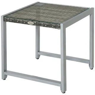Outsunny Cartentisch, Grau, Polyrattan, Aluminium, Hartglas , Kunststoff , 495x50x50 cm , Gartenmöbel, Gartentische