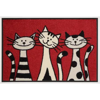 wash+dry by Kleen-Tex Fußmatte "Three Cats" rechteckig 9 mm Höhe Schmutzfangmatte, Motiv Katzen, rutschhemmend, waschbar, rot, beige