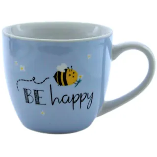 Dekohelden24 Maxi Kaffeebecher/Tasse aus Porzellan, XXL Kaffeepot, Motiv: Biene, BE Happy, Größe H/Ø: 9,2 x 10,5 cm, Fassungsvermögen 400 ml, Spülmaschinengeeignet