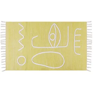 Beliani Outdoor-Teppich Yavu 150/80 cm , Gelb , Kunststoff , Abstrakt , Rechteckig , 80x150 cm , Teppiche und Böden, Teppiche, Outdoorteppiche