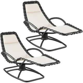 tectake Gartenliege 2er Set Toulon, Schwingfunktion, Kopfpolster, 77 x 170 x 83 cm, beige , Beige , Textil , 77x83x170 cm , Gartenmöbel, Gartenliegen