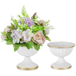 Sziqiqi Klein Metall Hochzeit Mittelstücke Urne Vase - 2 Stück Weiss Blumenvase Blumentopf für Hochzeit Herzstück Tische, Trompete Vase für Garten Party Esstisch Geburtstag Hochzeitsdeko Verlobung