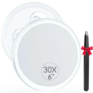 Auxmir 30X Vergrößerungsspiegel 15cm mit 3 Saugnäpfen, Kosmetikspiegel mit 30-Fach Vergrößerung, Schminkspiegel Wandspiegel für Zuhause Badezimmer Reisen
