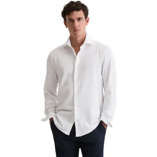 Langarmhemd MARC O'POLO, Herren, Gr. L, N-Gr, weiß, Piqué, Obermaterial: 100% Baumwolle, 2-Knopf-Manschette, Hemden Langarmhemd, Shaped Fit, mit feiner Piqué-Struktur