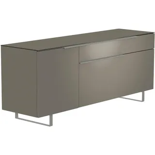 Moderano Lowboard , Grau, Alufarben , Metall , 3 Fächer , 1 Schubladen , 160x66x45 cm , Beimöbel erhältlich, Abdeckplatte aus Glas , Wohnzimmer, Wohnwände, Wohnwand-Serien