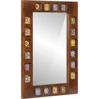 SYFAXTM Badezimmer Spiegel Walnuss 50 x 70 x 2,5 cm Massivholz Mango - Weiß, Braun