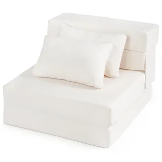 KOMFOTTEU Schlafsofa, 3 in 1 Schlafcouch faltbar mit Schlaffunktion, Schlafsessel mit waschbarem Bezug aus Chenille-Stoff, Bodensessel mit 2 Kissen, Bodensofa für Einzelperson - Beige