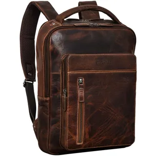 STILORD 'Tory' Leder Rucksack Groß Herren Damen Business Vintage Rucksack Laptoprucksack 13-14 Zoll Handgepäck Reiserucksack Travel Backpack Echtleder, Farbe:luino - braun