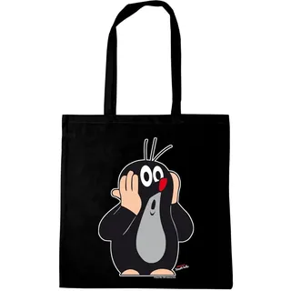 Logoshirt® Der kleine Maulwurf Baumwolltasche 38x42 cm schwarz | Der kleine Maulwurf - Oh Oh, lustiges Originalmotiv für Maulwurf-Fans, bedruckt, lange Henkel, ideal für Alltag und Einkauf