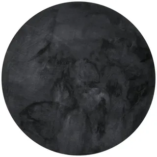 benuta nest Kunstfell-Teppich, Anthrazit, Textil, Beton Optik, Rund, 80x80 cm, Gots, wasserabweisend, Teppiche & Böden, Teppiche