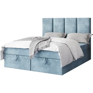 FURMEB24 - MALMO 180 x 200cm Boxspringbett mit zwei Bettksten - Polsterbett mit Holzrahmen - Doppelbett mit hohem Kopfteil - Magic Velvet - Hellblau - Hellblau