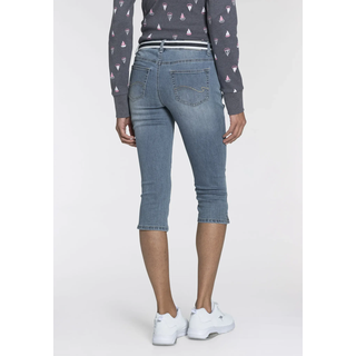 Caprijeans KANGAROOS "CAPRI-JEANS mit Gürtel", Damen, Gr. 38, N-Gr, blau (ligth blau u), Denim/Jeans, Obermaterial: 70% Baumwolle, 26% Polyester, 3% Viskose, 1% Elasthan, Abriebeffekte, Basic, skinny fit 3/4-Länge, Jeans Caprijeans, Skinny Fit, mit Schlitz, normale Leibhöhe, Topseller