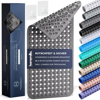 Homerella Badewannenmatte rutschfest Hautsensitiv 88x39cm, INKL. AUFHÄNGUNG | Antirutschmatte Badewanne BPA frei | Duschmatte schimmelresistent & maschinenwaschbar | Badematte rutschfest