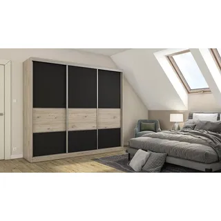 Schiebetürenschrank 3D/245 in Eiche Bordeaux/Schwarz – 245x220x65 cm, mit Zubehör - Schwarz