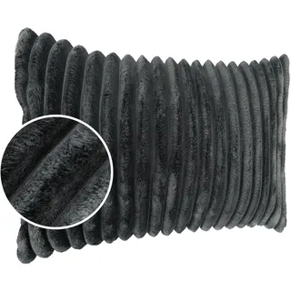 Dekokissen Kissenbezug Sofakissen Pillow Plüsch Kuschelkissen Zierkissen Cord Kissen Couchkissen Kord Kissenhülle ultraweich gestreift Lilli 30x50cm ohne Füllung Grau