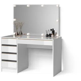 livinity Schminktisch Imola Weiß/Gold 120 cm mit LED Beleuchtung, Model 52455 - Weiß, Gold