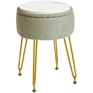 Ibenzoa® Sitzhocker mit Stauraum – Teddy‐Samt, abnehmbarer Deckel, goldfarbene Stahlbeine, hellgrün, 32×47 cm, Stauraum 29×17 cm, verstellbare Füße - Grün