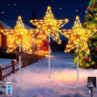 Cozymeow 3x75 Led Stern Outdoor, Solar Weihnachtsbeleuchtung Außen IP65 | Wasserdicht Outdoor Weihnachtsdeko, 8 Modi Gartenstecker Weihnachten für Garten Wege Rasen Balkon Blumenkasten Hof Terrasse