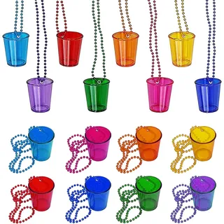 8 Stück Schnapsgläser mit Kette zum Umhängen, Schnapsgläser Perlen Halskette,Braut Schnapsglas Halskette, Team Braut Schnapsglaskette, Kunststoff Tassen Perlen für JGA, Party, Schnapskrug, Pinnchen