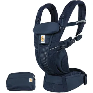 Ergobaby Omni Breeze Babytrage für Neugeborene ab Geburt bis 20kg, 4 Positionen SoftFlex Mesh Ergonomische Babybauchtrage Rückentrage Baby-Tragetasche, Midnight Blue