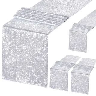 B-COOL Silberner Tischläufer mit Pailletten, 30,5 x 183,9 cm, glitzernd, metallisch, Tischläufer für Hochzeit, Party, Geburtstag, Urlaub, Dekorationen, 4 Stück