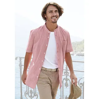 Kurzarmhemd H.I.S "sommerliches Strukturhemd", Herren, Gr. 5XL (51/52), N-Gr, orange (koralle), Web, Obermaterial: 100% Baumwolle, unifarben, regular fit, Rundhals, abgesteppte Kante, Hemden Kurzarmhemd, Regular Fit, Stehkragenhemd mit Brusttasche, reine Baumwolle