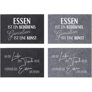 Cepewa 4er Set Tischset aus Filz mit Spruch in grau und anthrazit Platzmatte Unterlage Essen