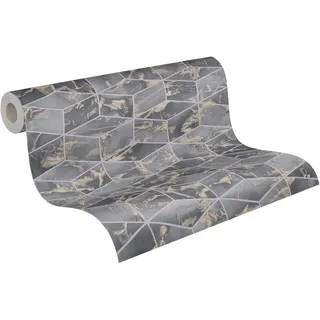 A.S. Création Metropolitan Stories II Vliestapete Marmor Fliesen dunkelgrau-gold FSC®