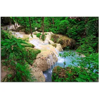 Wallario Outdoor-Poster für Garten oder Balkon, Motiv Verborgener Wasserfall in einem tropischen Wald, in ca. 61 x 91,50 cm - Schwarz