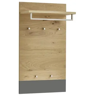 Garderobenpaneel , Grau, Eichefarben , Holz , Eiche, Balkeneiche , furniert , 60x106x27 cm , Goldenes M, Made in Germany, DGM-Klimapakt , Garderobe, Garderoben-Sets & Garderoben-Serien, Garderoben-Serien