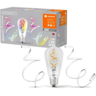 LEDVANCE SMART+ Bundle aus dimmbarer WiFi Edison Filament-Lampe + 2m-RGB-Lichtband + passender 1m-Erweiterung, Lichtfarbe änderbar (2700-6500K), steuerbar mit Alexa, Google und Smartthings