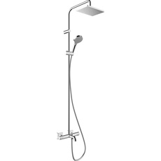 hansgrohe Wannen-Duschsystem Vernis Shape, Brausekopfgröße 230 x 170 mm, Duschset mit/inkl. Wannenthermostat, Duschkopf, (Dusch-)Schlauch, Brausestange, Regendusche mit 1 Strahlart, Chrom