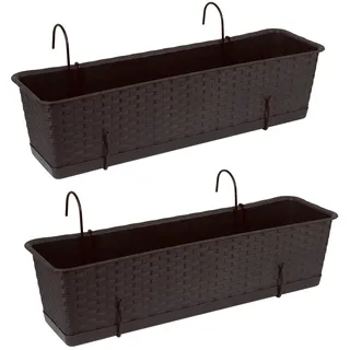 Tymar Blumenkasten Balkon mit Halterung, Balkonkasten, 2 Stück, Rattan, Pflanzkasten aus Kunststoff((2pack) Braun, 70cm)