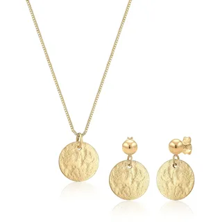 Elli Ohrring und Ketten Set »Schmuckset Plättchen Organic Kette Ohrhänger 925 Silber« (), goldfarben