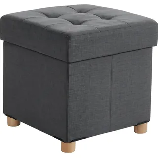 Relaxdays Hocker mit Stauraum, gepolstert, HxBxT: 38 x 38 x38 cm, Leinenoptik, Holzbeine, eckiger Sitzhocker, dunkelgrau