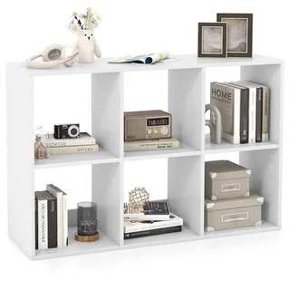 FANTASK Bücherregal mit 6 Fächern, Würfelregal, Standregal, offenes Regal, Aufbewahrungsregal für Wohnzimmer, Arbeitszimmer, Büro, modern, Weiß