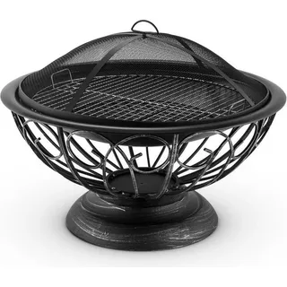 Blumfeldt 2-in-1 Feuerschale - Feuerkorb, Terassenofen, Gartengrill, Gitternetz für Funkenschutz, brünierter Stahl, Ascherost, Schürhaken, antikes Design, 75 x 60 cm (ØxH), Stil: Tulip, schwarz