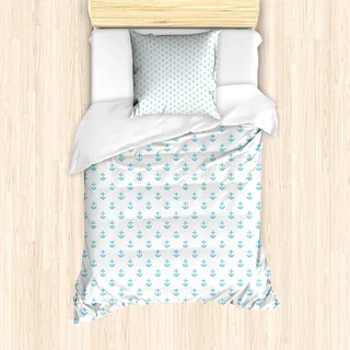 ABAKUHAUS Anker Mantele, Blau Vivid Muster, Milbensicher Allergiker geeignet mit Kissenbezügen, 135 cm x 200 cm - 80 x 80 cm, Sky Blue Weiß - Blau