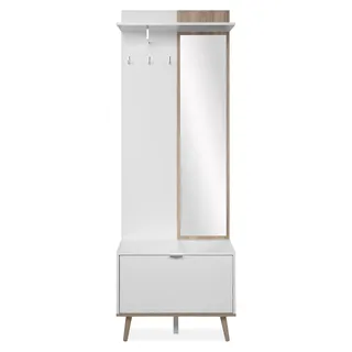 Kompaktgarderobe Göteborg 42A mit Hutablage, Spiegel und Kleiderstange in Weiß und Sonoma Eiche - Weiß, Braun