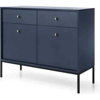 Kommode Sideboard Schrank Highboard Goldene Türgriffe, Wohnzimmer, Esszimmer, Flur & Diele - 104x83x39 cm - Melody II Dunkelblau + Schwarz - Dunkelblau